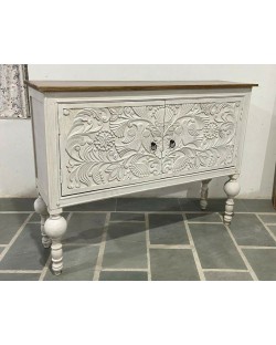 White solid sideboard with carving flower   1155