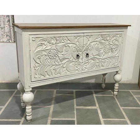 White solid sideboard with carving flower   1155