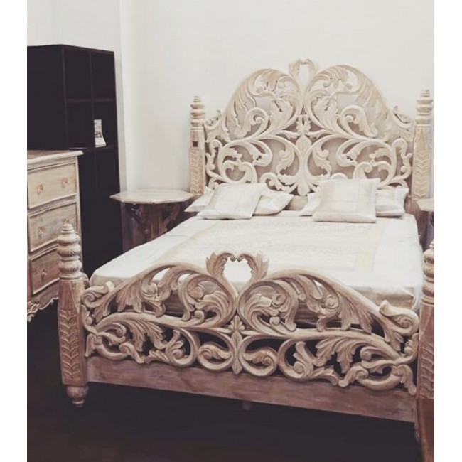 Κρεβάτι μασίφ ξυλόγλυπτο ν.1012 Κρεβάτια Ινδικα Επιπλα - indiabazaar.gr